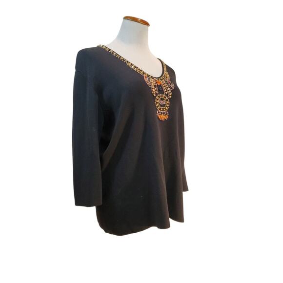 Joseph A Woman Qu'Est Cequec 'Est Silk Vintage Black Beaded 1990s VTG Sweater 1X - Picture 2 of 16